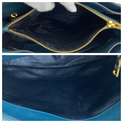 Prada Tote Bag Leather Green 2Way Tote Bag Safiano Triangle With Logo Women