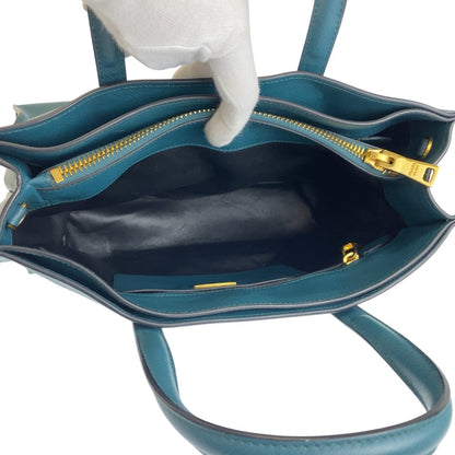 Prada Tote Bag Leather Green 2Way Tote Bag Safiano Triangle With Logo Women