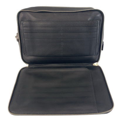 Prada Clutch Bag Leather Black Silvermetal Clutch Bag Business Bag Triangle With Logo Mens