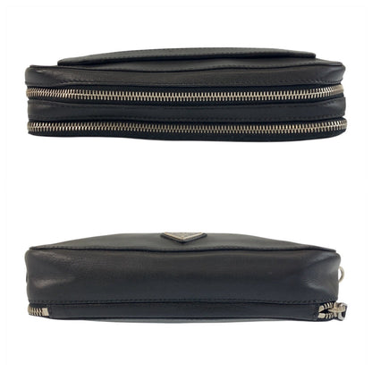 Prada Clutch Bag Leather Black Silvermetal Clutch Bag Business Bag Triangle With Logo Mens