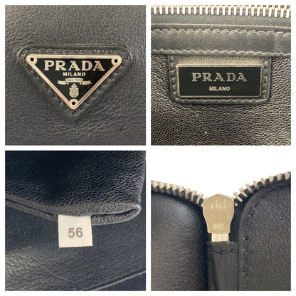 Prada Clutch Bag Leather Black Silvermetal Clutch Bag Business Bag Triangle With Logo Mens