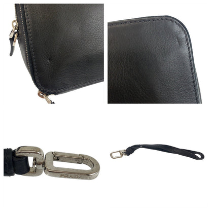 Prada Clutch Bag Leather Black Silvermetal Clutch Bag Business Bag Triangle With Logo Mens