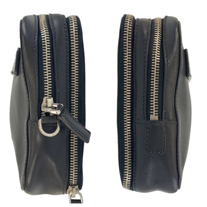 Prada Clutch Bag Leather Black Silvermetal Clutch Bag Business Bag Triangle With Logo Mens