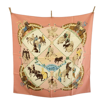 Hermes Scarf Silk Pink Multicolor Carre90 Musee Vivant Du Cheval Chantilly