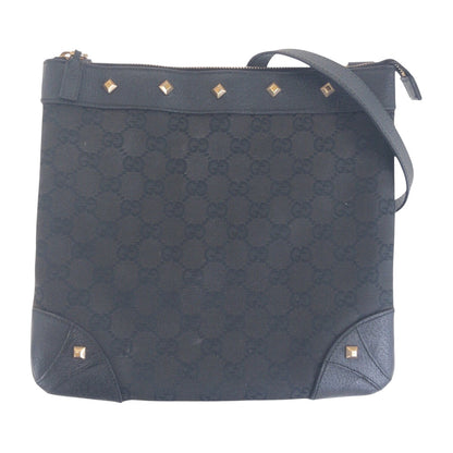 Gucci Shoulder Bag 120893 Gg Canvas, Leather Black Goldmetal Shoulder Bag Pochette Studs Women