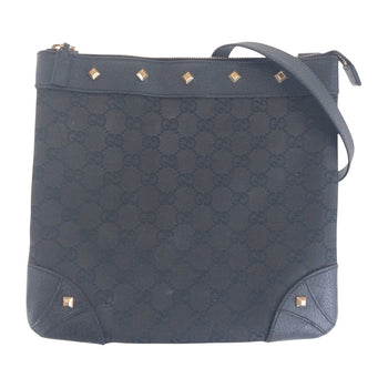 Gucci Shoulder Bag 120893 Gg Canvas, Leather Black Goldmetal Shoulder Bag Pochette Studs Women