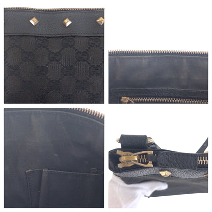 Gucci Shoulder Bag 120893 Gg Canvas, Leather Black Goldmetal Shoulder Bag Pochette Studs Women
