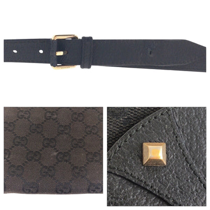 Gucci Shoulder Bag 120893 Gg Canvas, Leather Black Goldmetal Shoulder Bag Pochette Studs Women