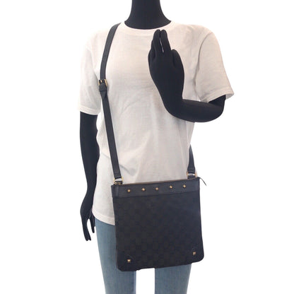 Gucci Shoulder Bag 120893 Gg Canvas, Leather Black Goldmetal Shoulder Bag Pochette Studs Women