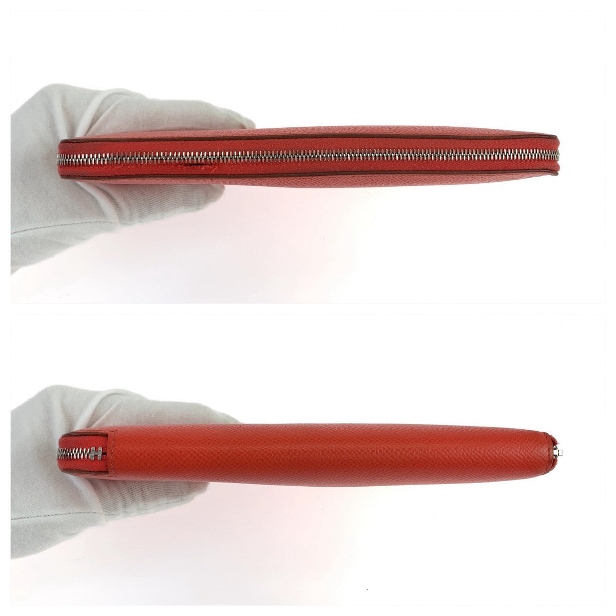 Hermes Long Wallet Purse Epsom Red Orange Long Wallet Purse Zip Around Azap Long Silk In Women