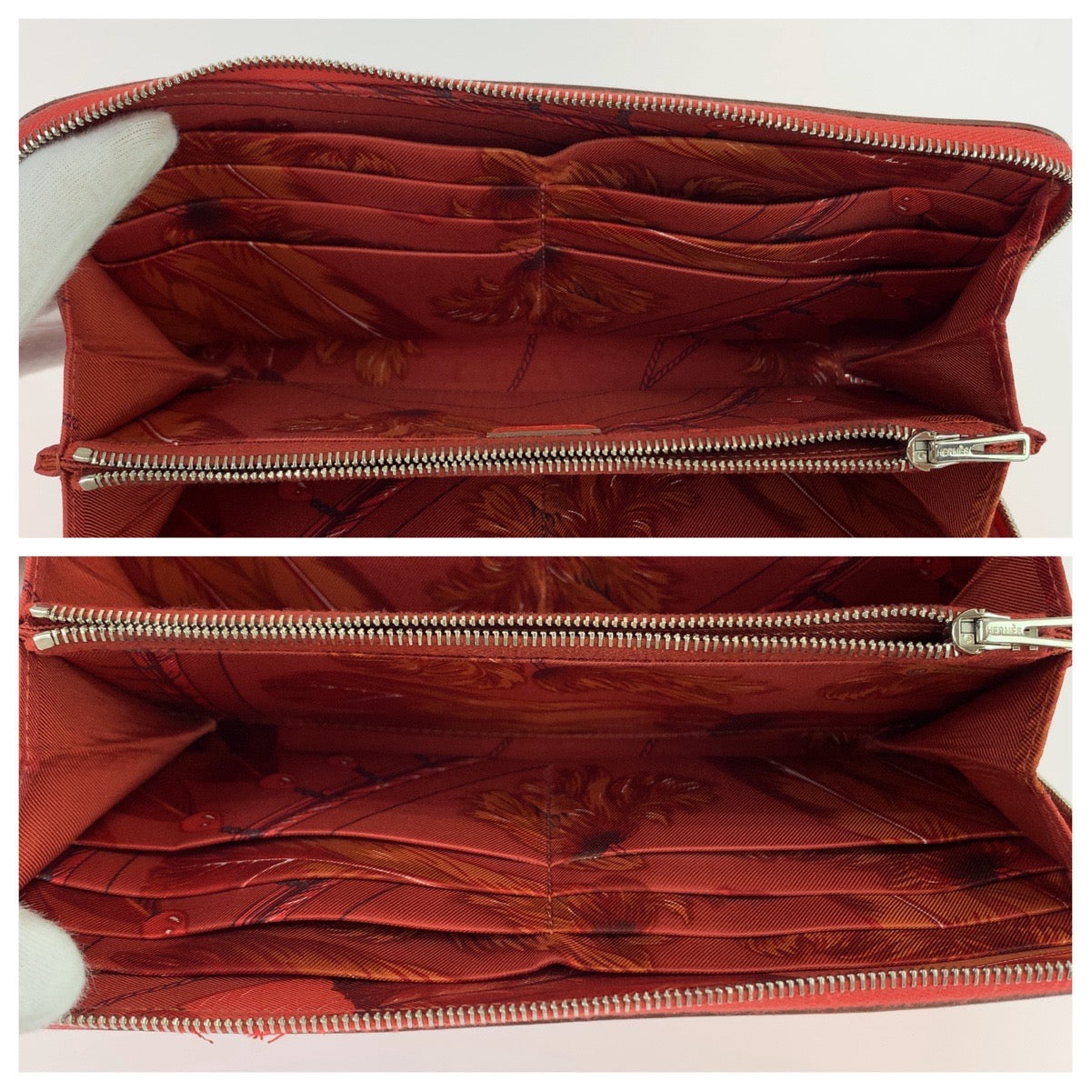 Hermes Long Wallet Purse Epsom Red Orange Long Wallet Purse Zip Around Azap Long Silk In Women