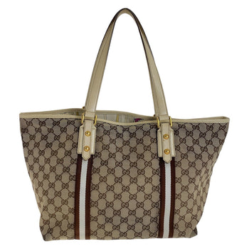Gucci Tote Bag 139260 Gg Canvas, Leather Brown Gold Metal Tote Bag Shoulder Bag Shelly Line Bamboo