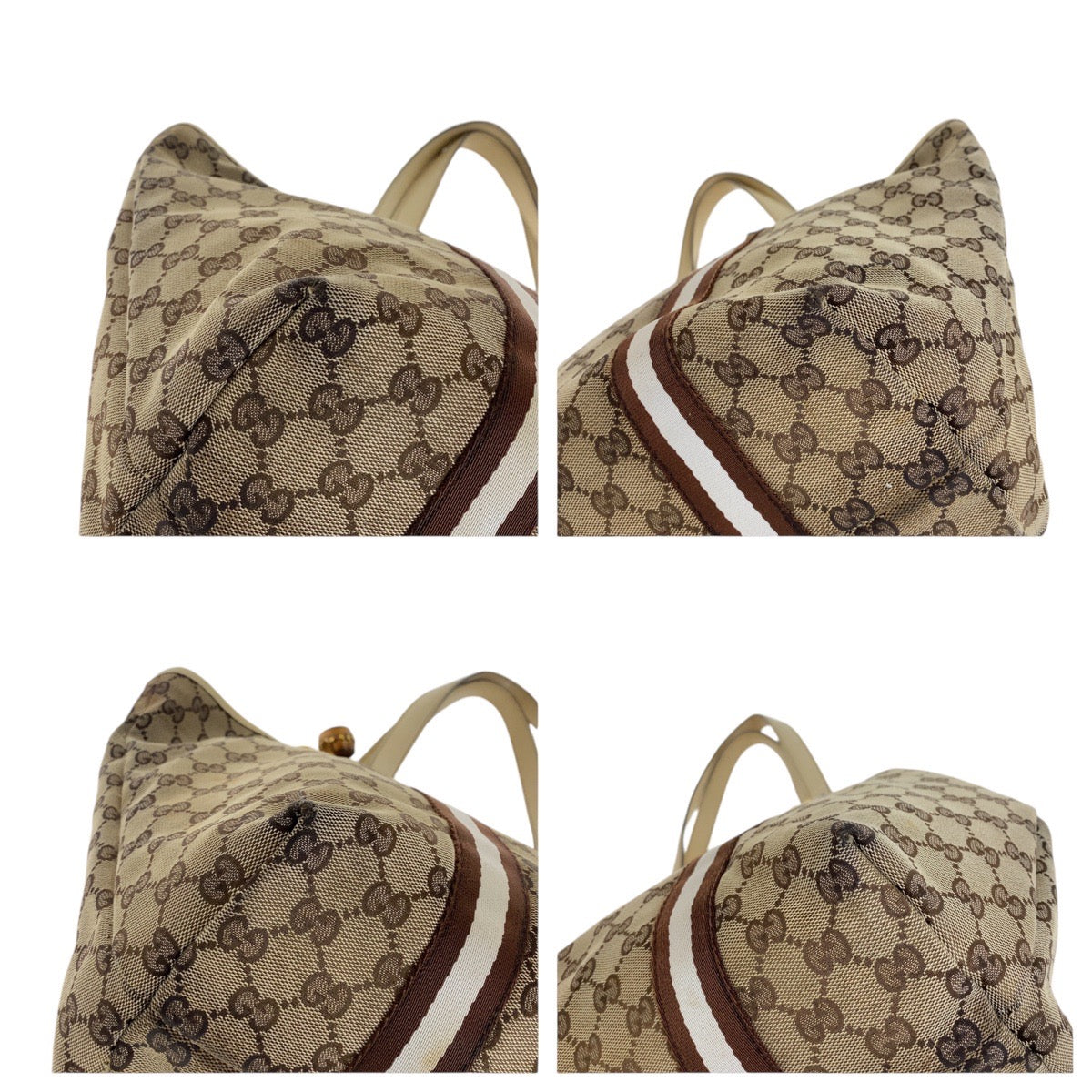 Gucci Tote Bag 139260 Gg Canvas, Leather Brown Gold Metal Tote Bag Shoulder Bag Shelly Line Bamboo
