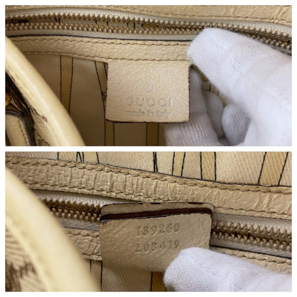 Gucci Tote Bag 139260 Gg Canvas, Leather Brown Gold Metal Tote Bag Shoulder Bag Shelly Line Bamboo