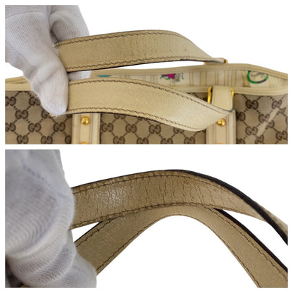 Gucci Tote Bag 139260 Gg Canvas, Leather Brown Gold Metal Tote Bag Shoulder Bag Shelly Line Bamboo