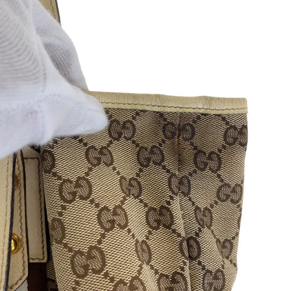 Gucci Tote Bag 139260 Gg Canvas, Leather Brown Gold Metal Tote Bag Shoulder Bag Shelly Line Bamboo