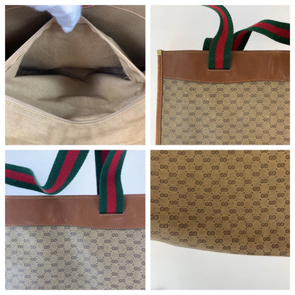 Gucci Tote Bag 002 39 0044 Gg Supreme Canvas, Leather Brown Gold Metal Tote Bag Shoulder Bag Old