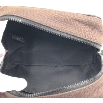Hermes Pouch Cotton Brown Silver Metal Pouch Globetrotter Mm Mens