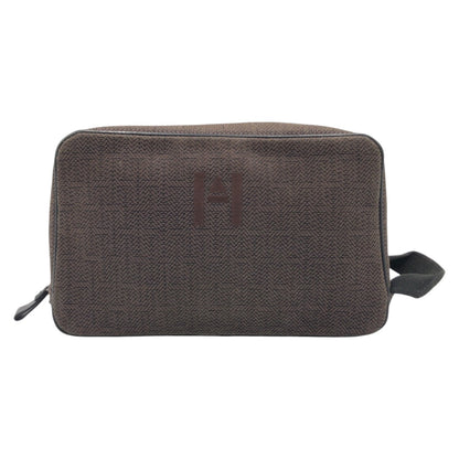 Hermes Pouch Cotton Brown Silver Metal Pouch Globetrotter Mm Mens