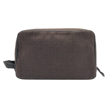 Hermes Pouch Cotton Brown Silver Metal Pouch Globetrotter Mm Mens