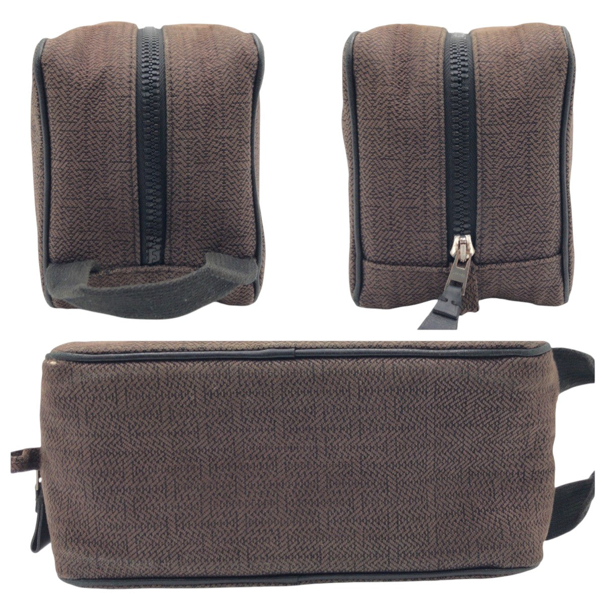 Hermes Pouch Cotton Brown Silver Metal Pouch Globetrotter Mm Mens