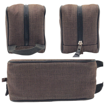 Hermes Pouch Cotton Brown Silver Metal Pouch Globetrotter Mm Mens