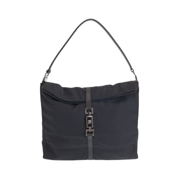 Gucci Shoulder Bag 001 3355 Nylon Black Silver Metal Jackie Women