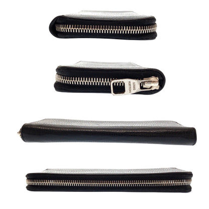 Louis Vuitton Long Wallet Purse M58412 Leather Black Silvermetal Long Wallet Purse Zip Around Zippy