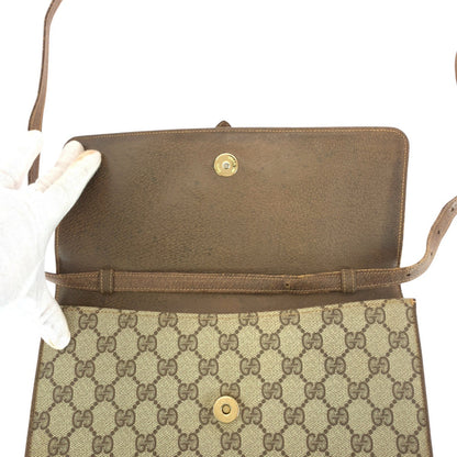 Gucci Shoulder Bag 94 02 050 Gg Supreme Canvas, Leather Brown Gold Metal Shoulder Bag Pochette Old