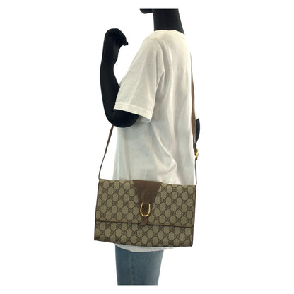 Gucci Shoulder Bag 94 02 050 Gg Supreme Canvas, Leather Brown Gold Metal Shoulder Bag Pochette Old
