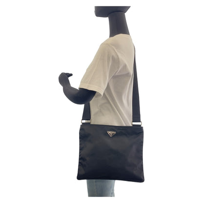 Prada Shoulder Bag Nylon Black Silvermetal Shoulder Bag Pochette Test Triangle With Logo Women