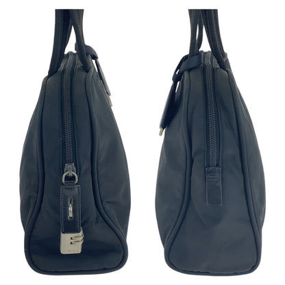Prada Tote Bag Nylon Black Silvermetal Tote Bag Handbag Test Triangle With Logo Women