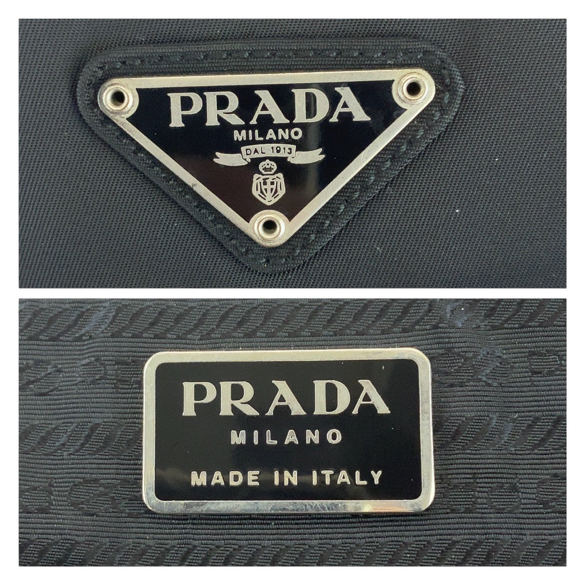 Prada Tote Bag Nylon Black Silvermetal Tote Bag Handbag Test Triangle With Logo Women