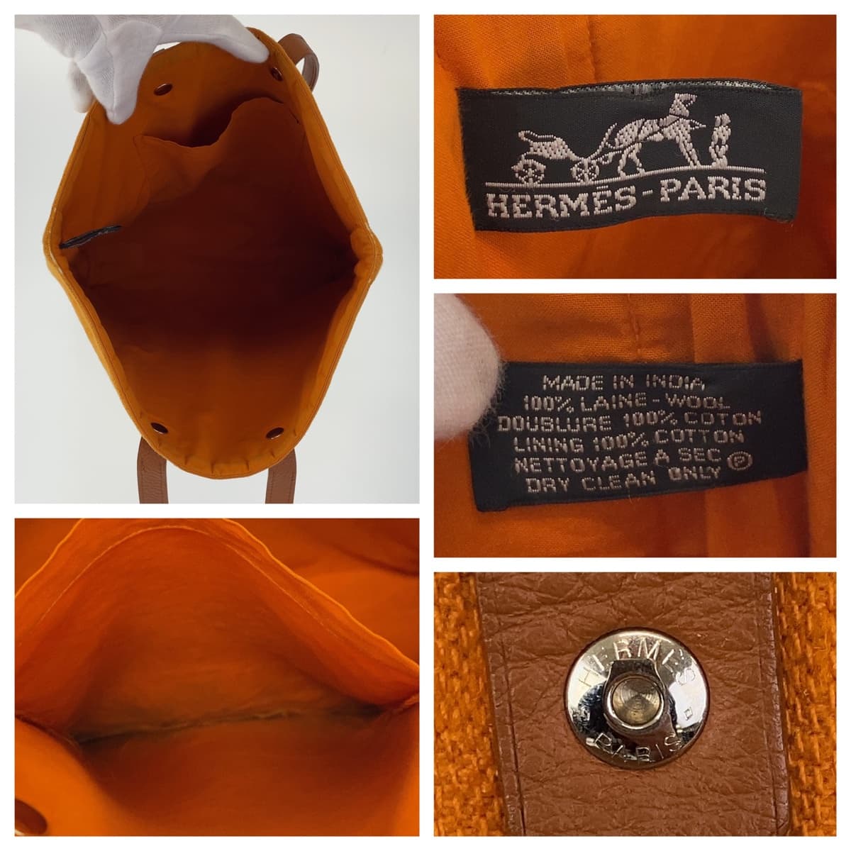 Hermes Tote Bag Canvas, Leather Orange Brown Silvermetal Tote Bag Handbag A4 Compatible Amedaba