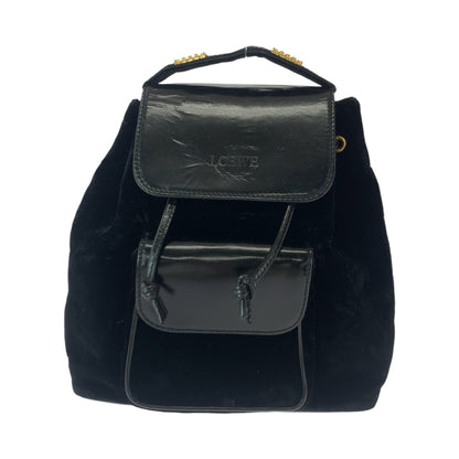Loewe Backpack Patent Leather, Suede Black Gold Metal Backpack Backpack Velazquez Logo Women