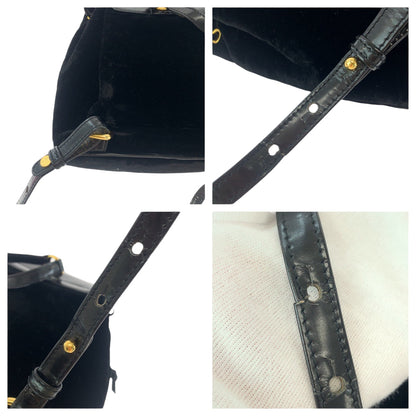 Loewe Backpack Patent Leather, Suede Black Gold Metal Backpack Backpack Velazquez Logo Women