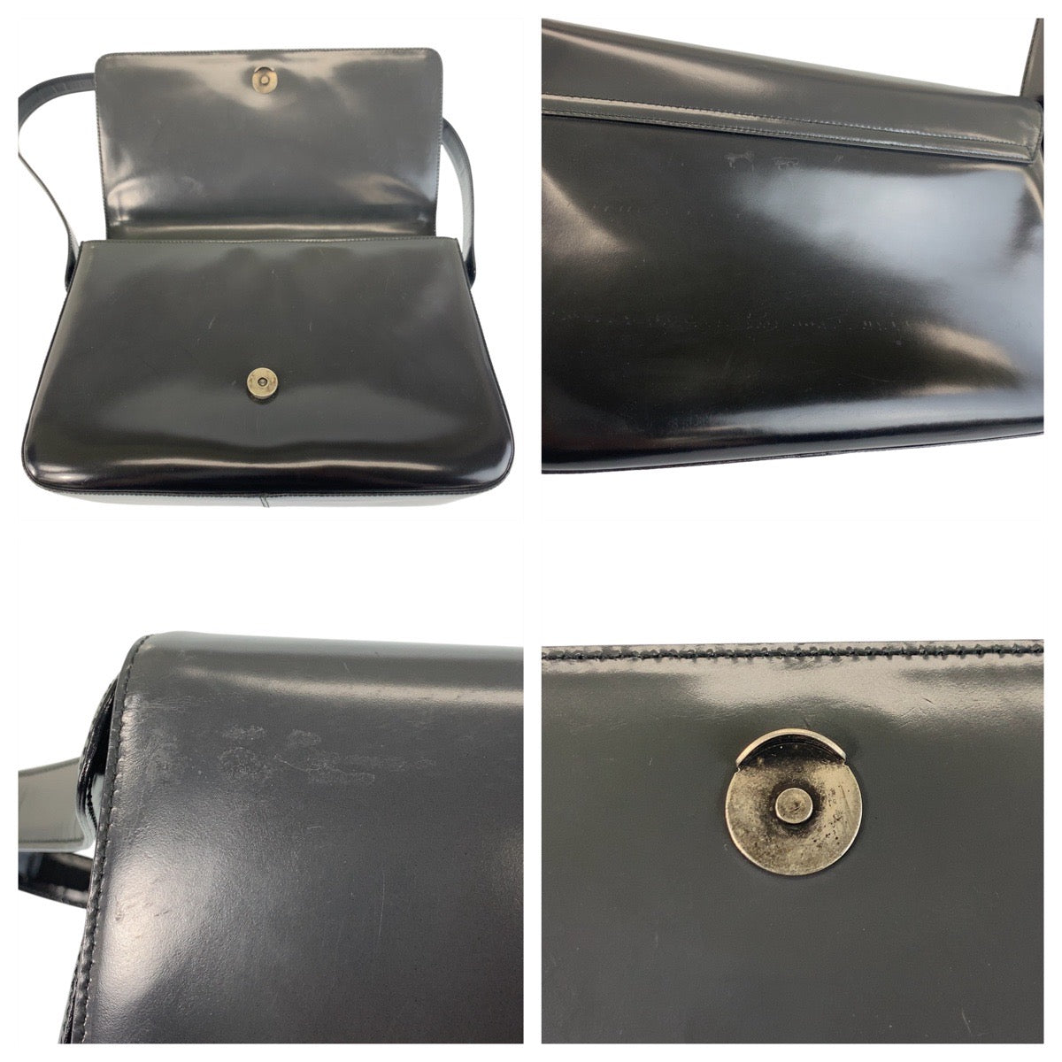 Prada Shoulder Bag Enamel Black Silvermetal Shoulder Bag Handbag Women