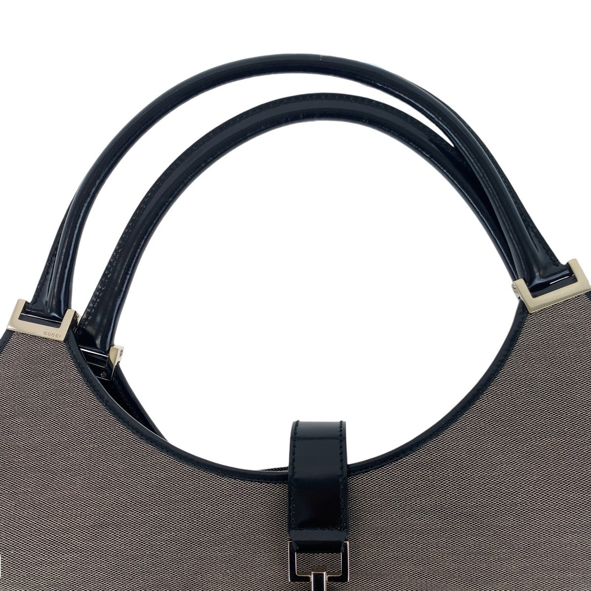 Gucci Shoulder Bag 019 0345 Canvas, Leather Gray Beige Black Gold Metal Shoulder Bag Unisex Jackie
