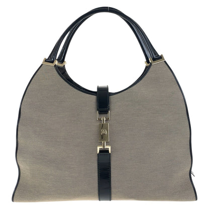 Gucci Shoulder Bag 019 0345 Canvas, Leather Gray Beige Black Gold Metal Shoulder Bag Unisex Jackie