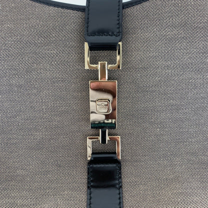 Gucci Shoulder Bag 019 0345 Canvas, Leather Gray Beige Black Gold Metal Shoulder Bag Unisex Jackie