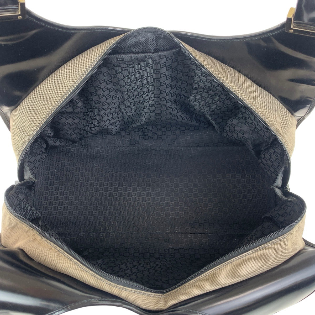 Gucci Shoulder Bag 019 0345 Canvas, Leather Gray Beige Black Gold Metal Shoulder Bag Unisex Jackie