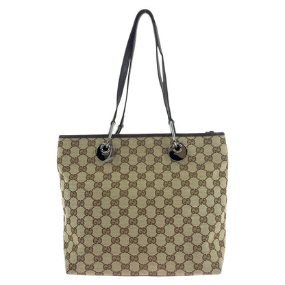 Gucci Tote Bag 139552 Gg Canvas, Leather Brown Silver Metal Tote Bag Shoulder Bag Women
