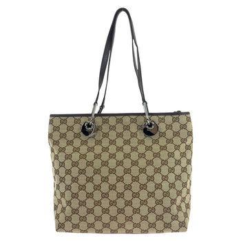 Gucci Tote Bag 139552 Gg Canvas, Leather Brown Silver Metal Tote Bag Shoulder Bag Women