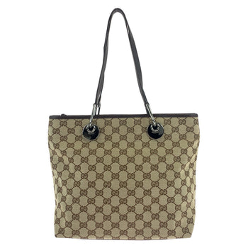 Gucci Tote Bag 139552 Gg Canvas, Leather Brown Silver Metal Tote Bag Shoulder Bag Women