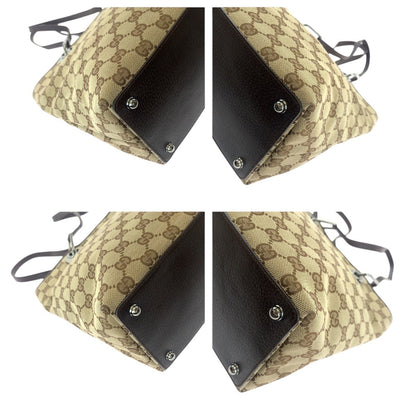 Gucci Tote Bag 139552 Gg Canvas, Leather Brown Silver Metal Tote Bag Shoulder Bag Women