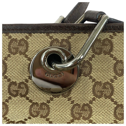 Gucci Tote Bag 139552 Gg Canvas, Leather Brown Silver Metal Tote Bag Shoulder Bag Women