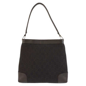 Gucci Shoulder Bag 143745 Gg Canvas, Leather Brown Silver Metal Women
