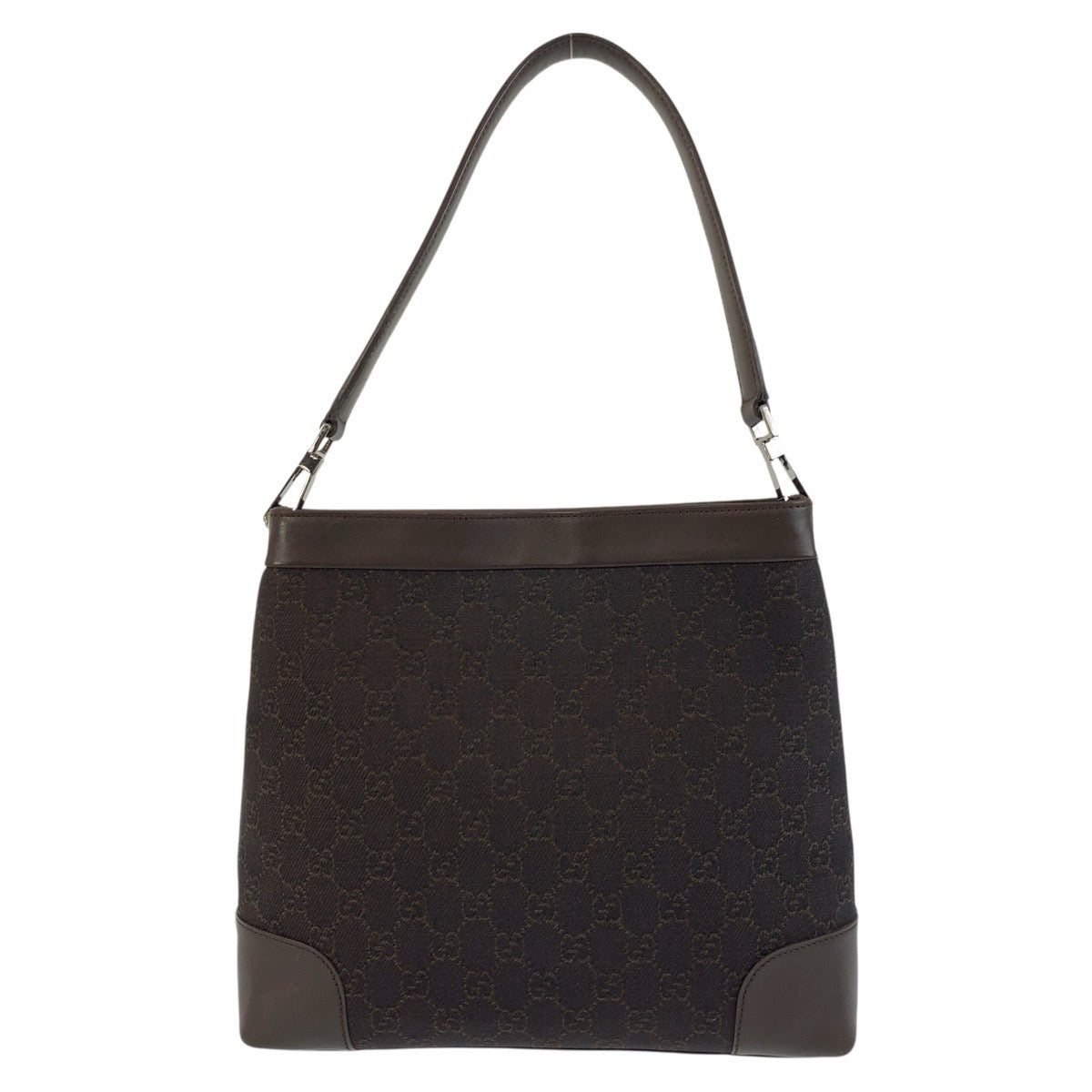 Gucci Shoulder Bag 143745 Gg Canvas, Leather Brown Silver Metal Women
