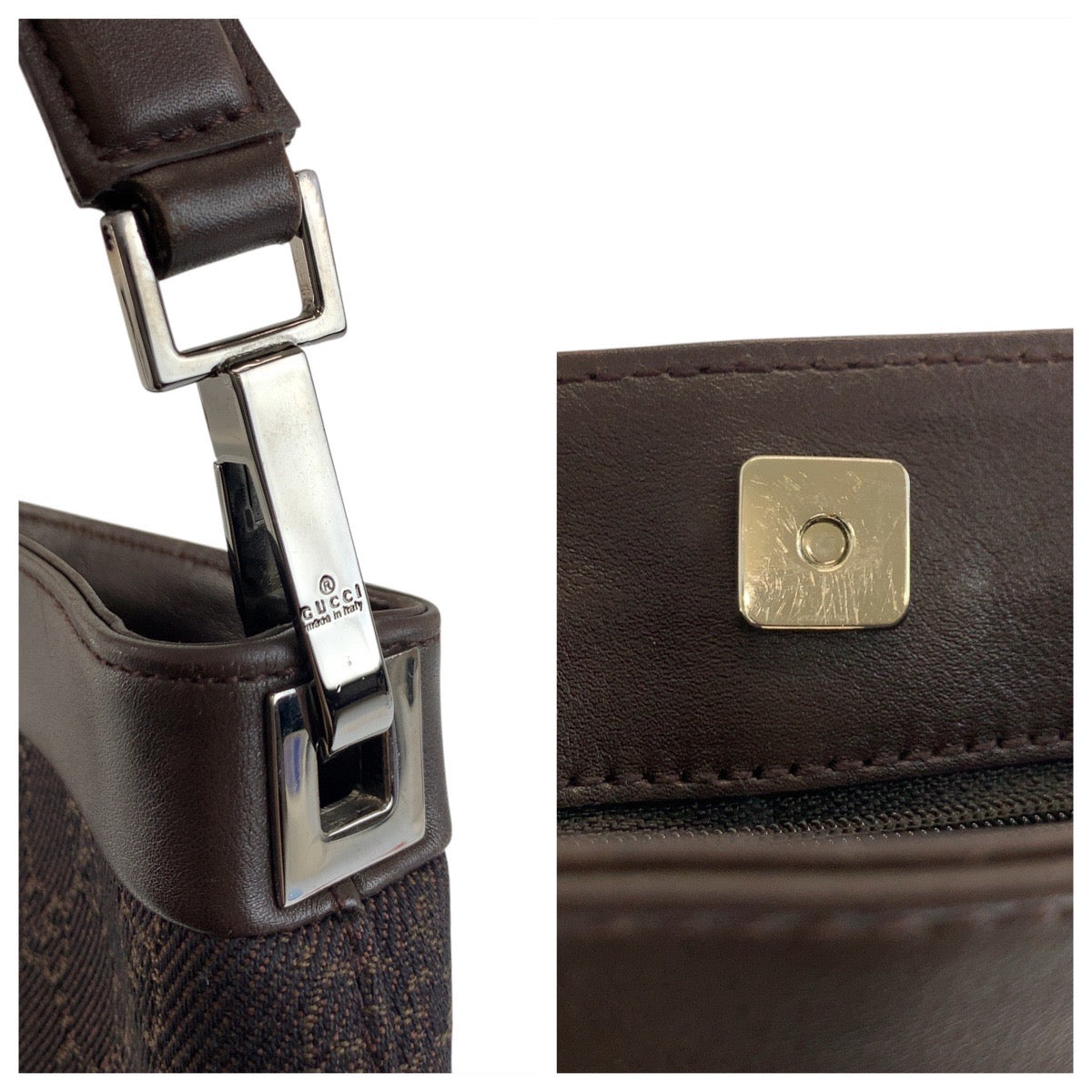 Gucci Shoulder Bag 143745 Gg Canvas, Leather Brown Silver Metal Women