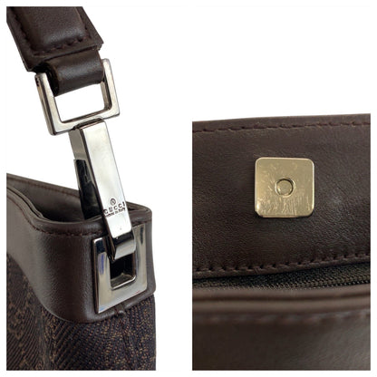Gucci Shoulder Bag 143745 Gg Canvas, Leather Brown Silver Metal Women